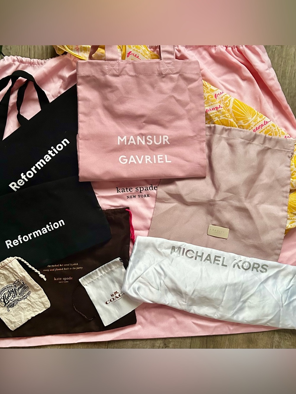 10 designer dust/tote bags, reformation, coach, Kate spade, radley various sizes